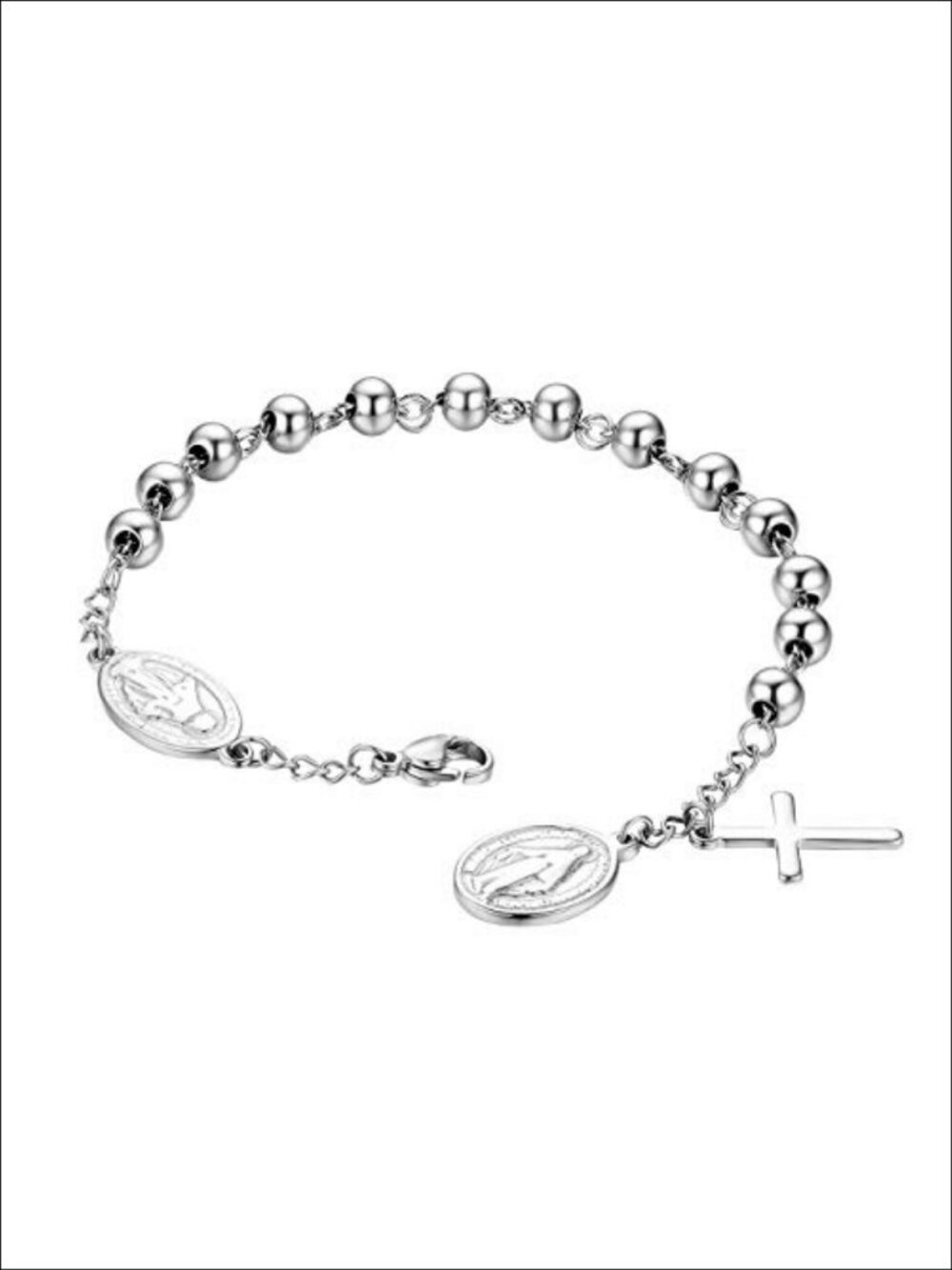 Stainless Steel Rosary Beads Bracelet Crucifix Cross Wristband